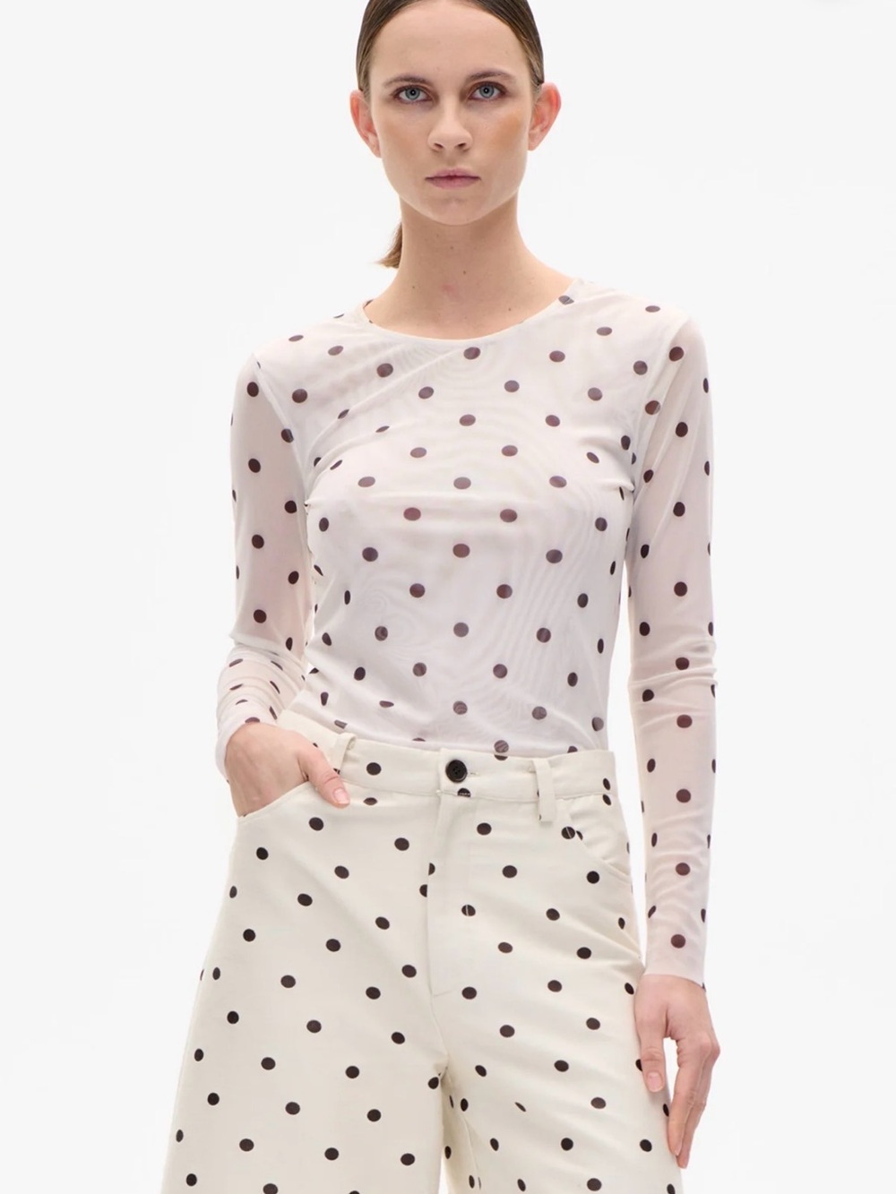 Baum und pferdgarten Polka Dot Long-Sleeve Sheer Top - white with Black Dots - Picture 3 of 3